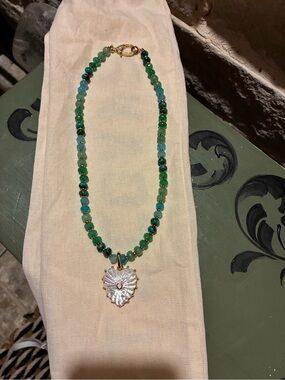 Thatch Malene Heart Charm on Green Beaded Necklace